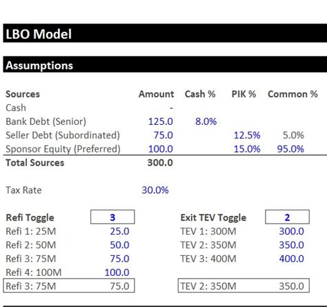 Model Assumptions Entry Valuation Transaction Assumptions Debt Assumptions Step 2. . 90 minute lbo test